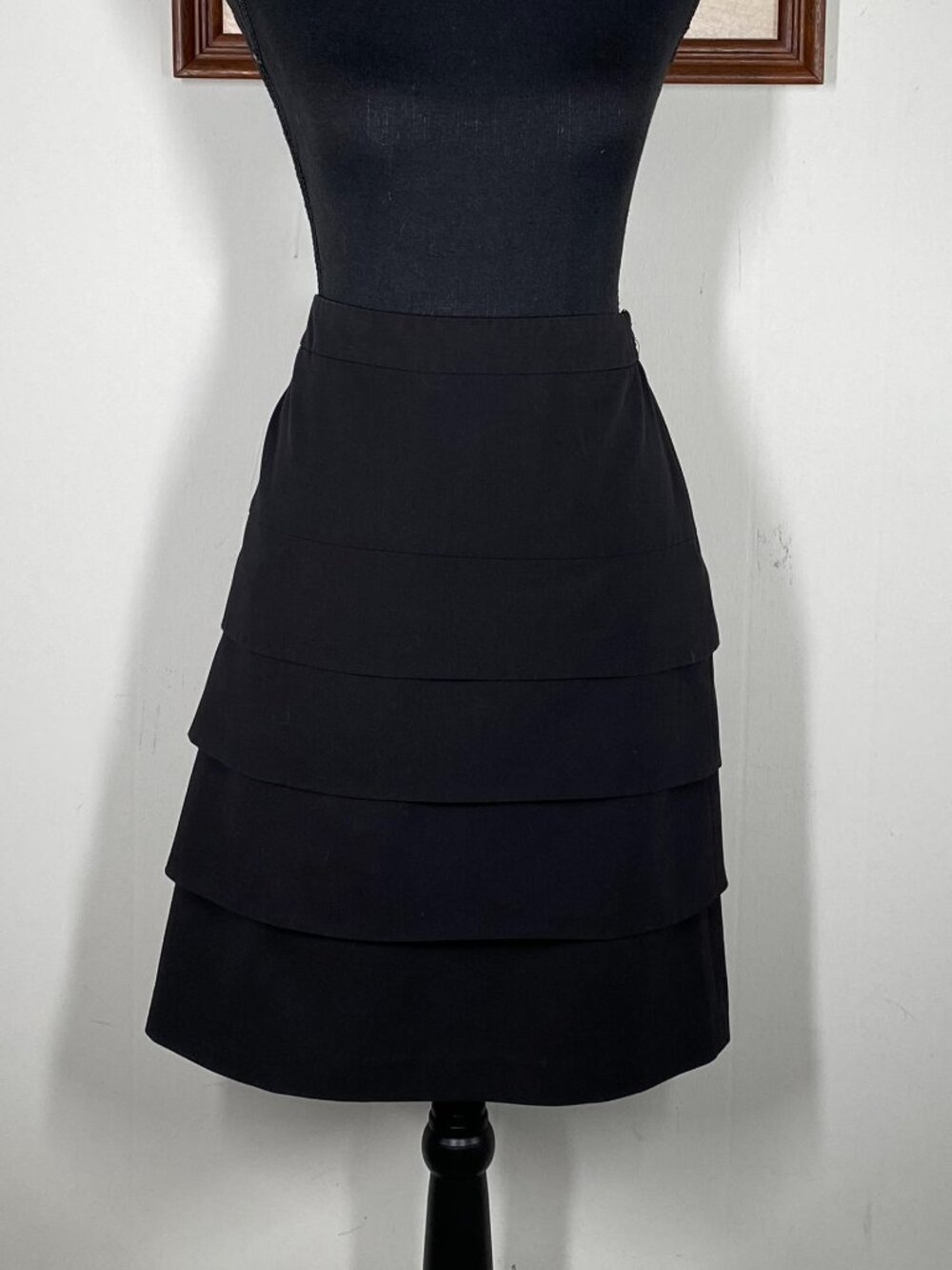 Larry Levine Tiered Mini Pencil Skirt Women's 12 Black Lined Casual